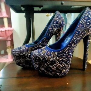 Elegant Blue Studded Women's Heels